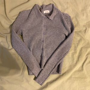 Gray Ribbed Collared Top, S